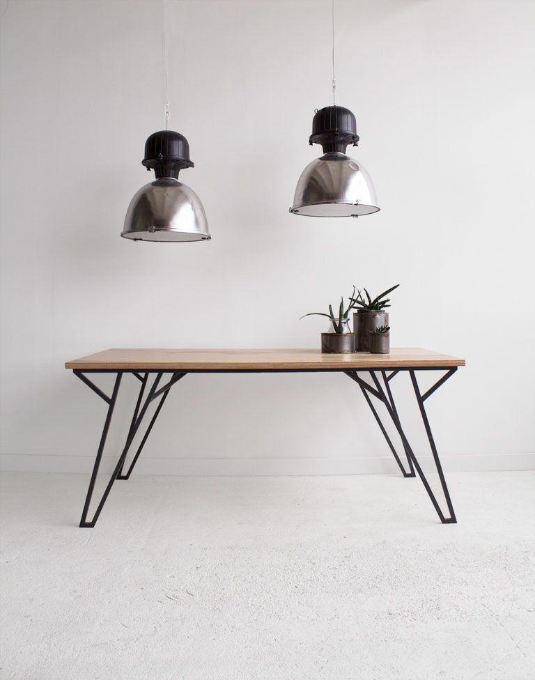 wood republic, plywood dining table, handmade, wood with metal