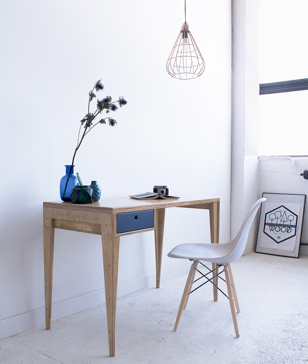 wood republic drewniane biurko z drewna sklejki z szufladą do biura pokoju