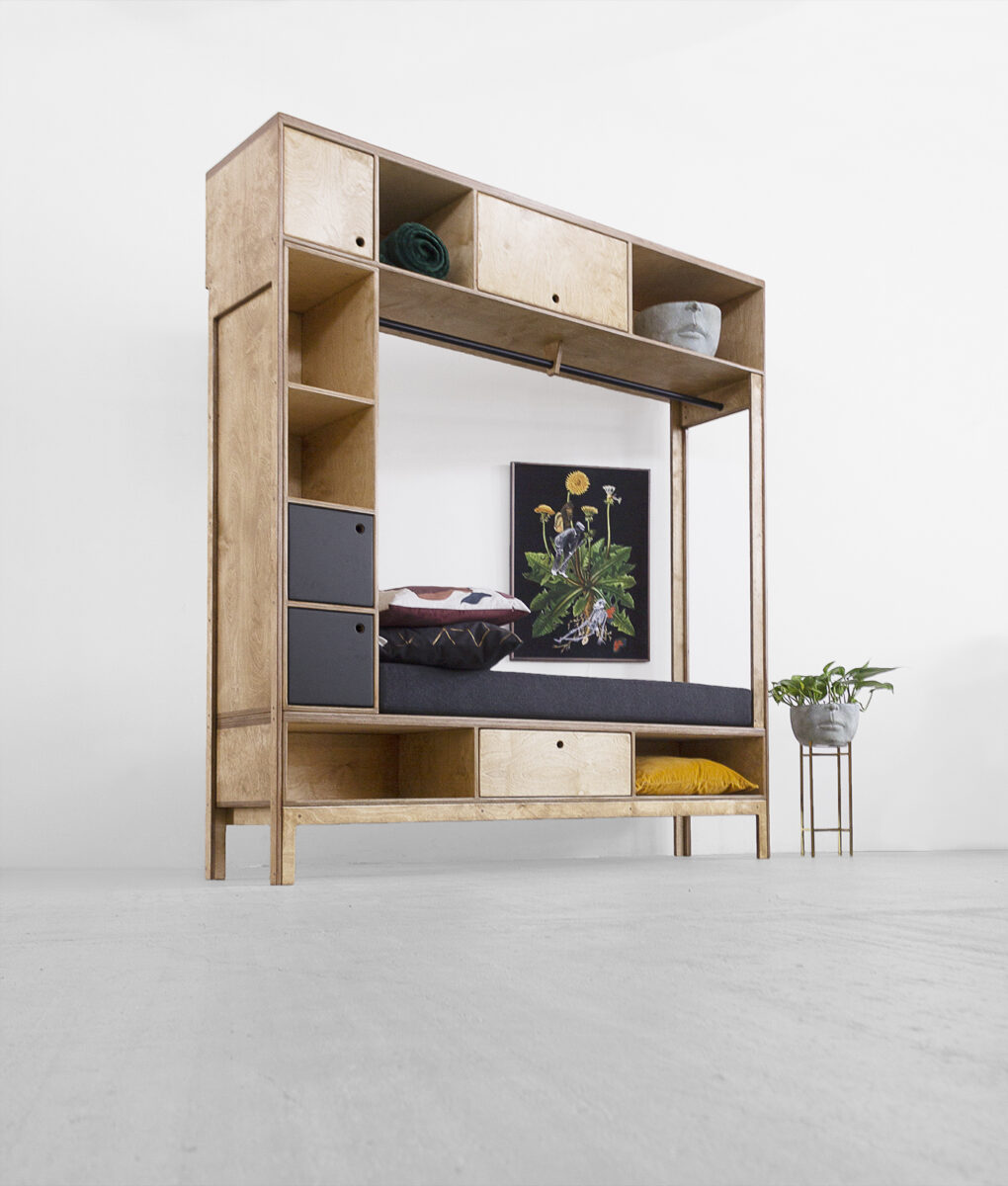 wood republic drewniany wieszak z siedziskiem poduchą z drewna sklejki do przedpokoju korytarza