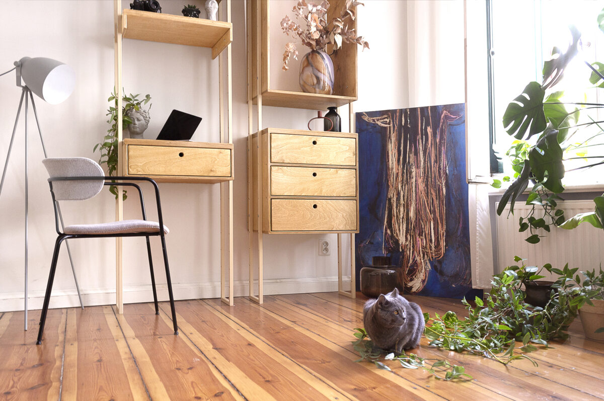 wood republic wielofunkcyjny regał modułowy ze sklejki z metalem na stelażu