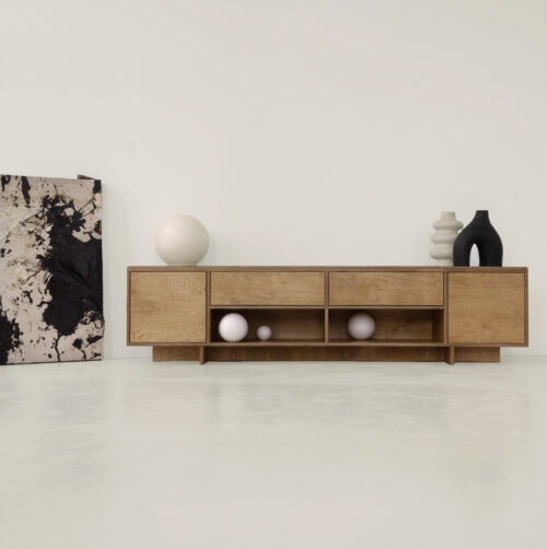 szafka rtv tv cabinet living room salon sklejka plywood japandi bauhaus minimal dąb