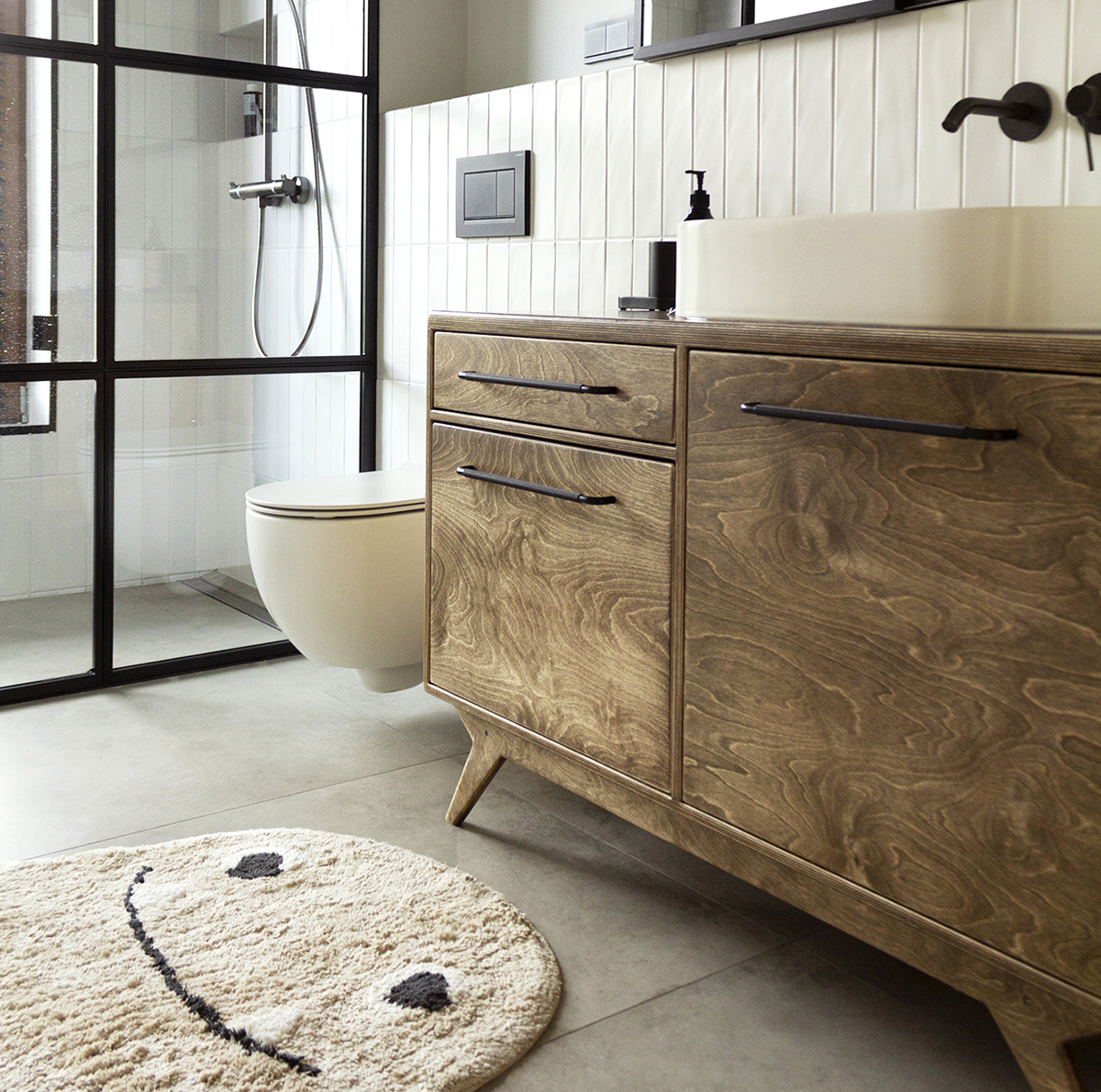 bathroom cabinet szafka łazienkowa komoda sklejka plywood wooden drewniana dębowa oak loft