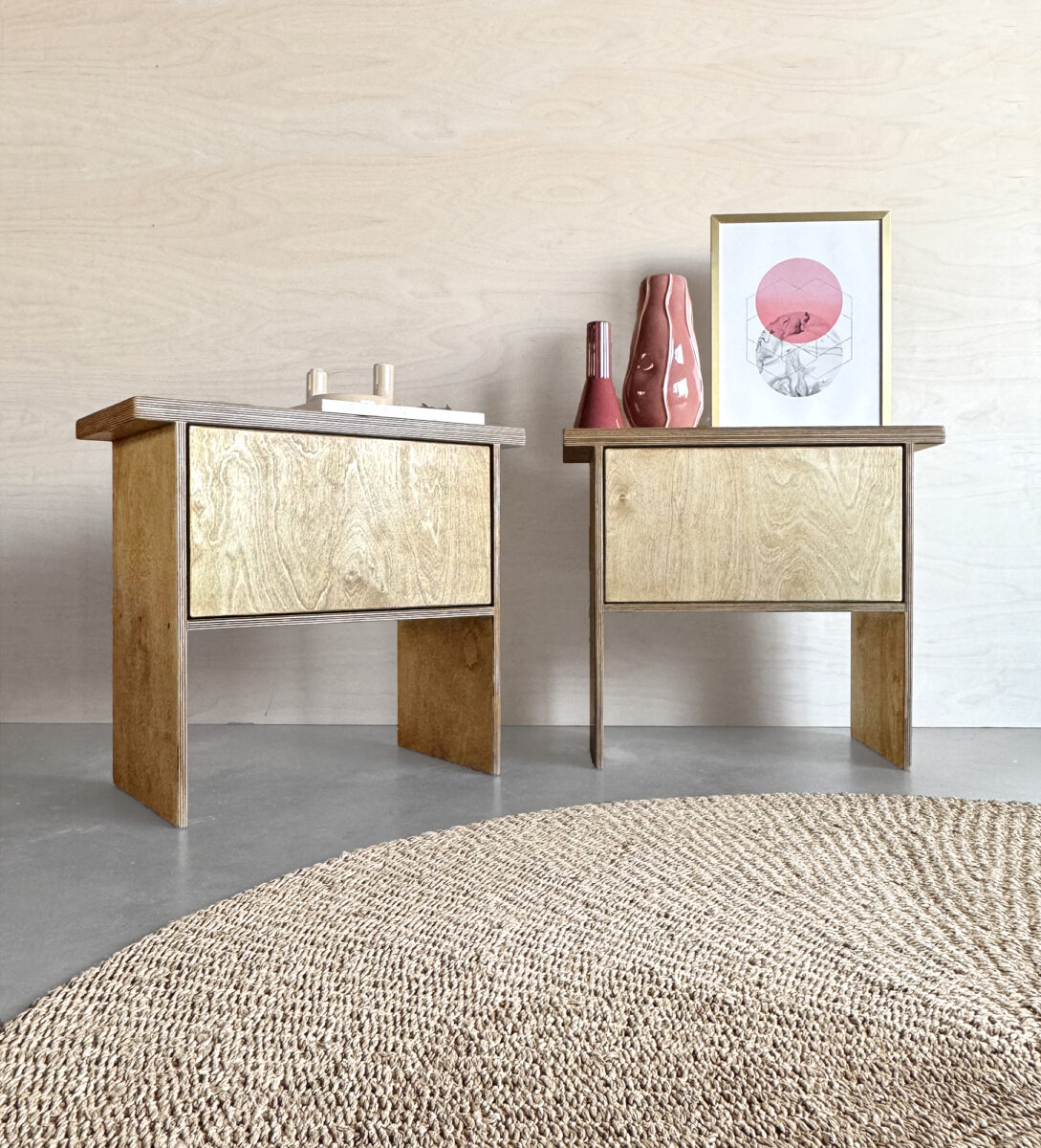 szafka nocna stolik nocny night stand table bedside plywood sklejka sklejki japandi