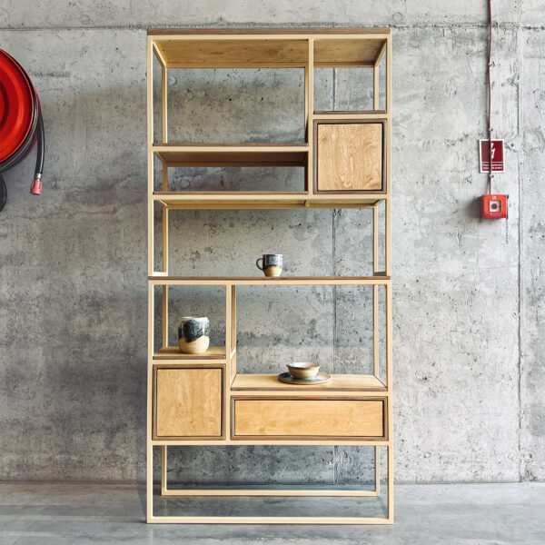 sklejka plywood metal wood drewno loft minimal regał bookcase shelf shelving unit