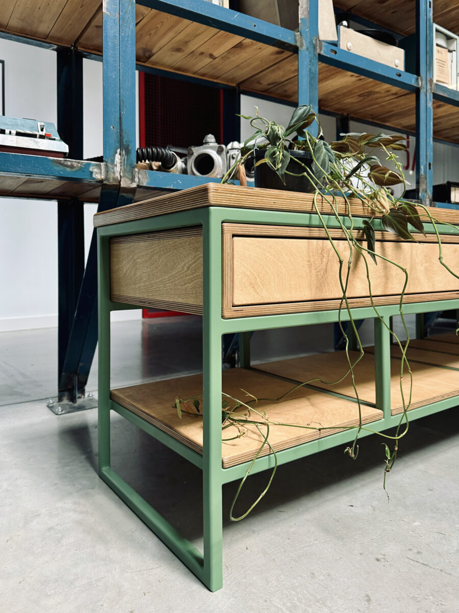 szafka rtv metal sklejka plywood tv unit cabinet loft loftowy minimal
