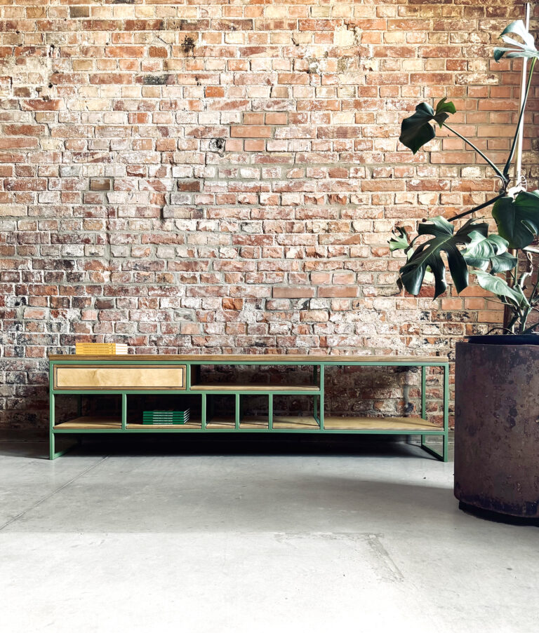 szafka rtv metal sklejka plywood tv unit cabinet loft loftowy minimal