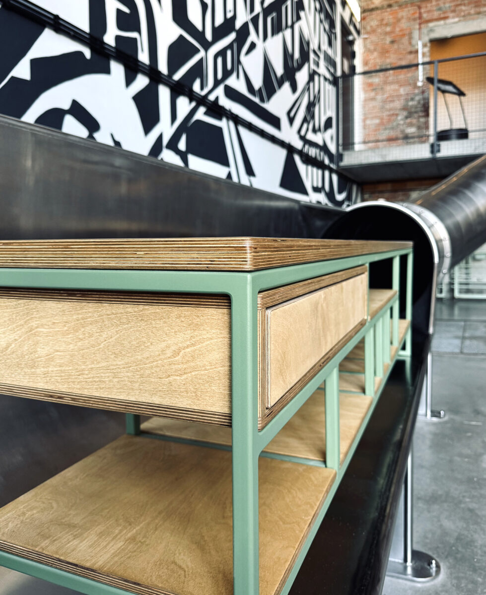 szafka rtv metal sklejka plywood tv unit cabinet loft loftowy minimal