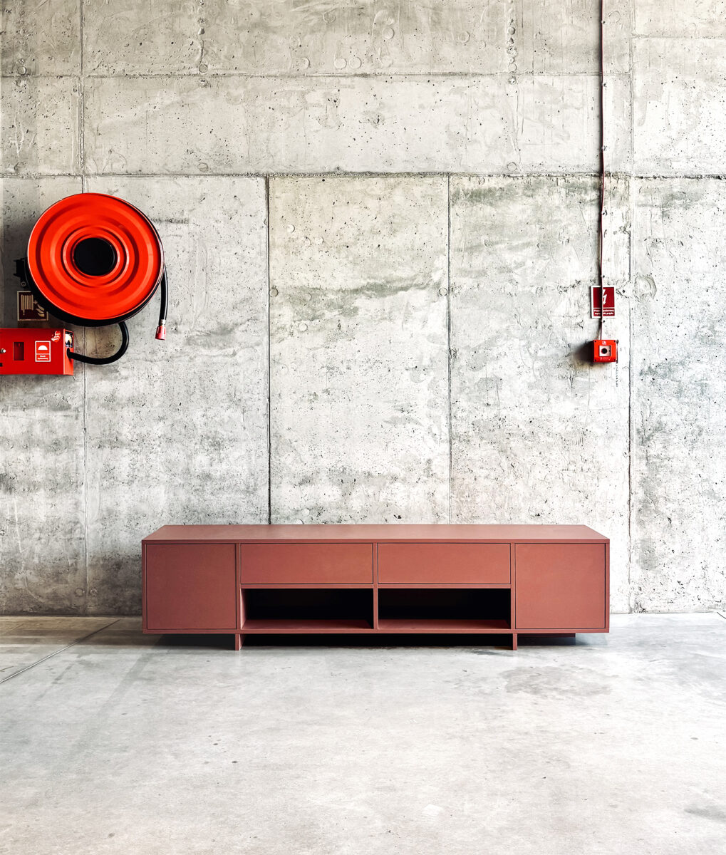 japandi minimal tv unit szafka rtv cabinet living room terakota płyta terracota