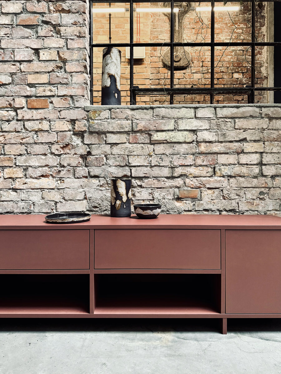 japandi minimal tv unit szafka rtv cabinet living room terakota płyta terracota