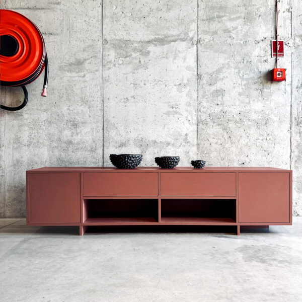 japandi minimal tv unit szafka rtv cabinet living room terakota płyta terracota