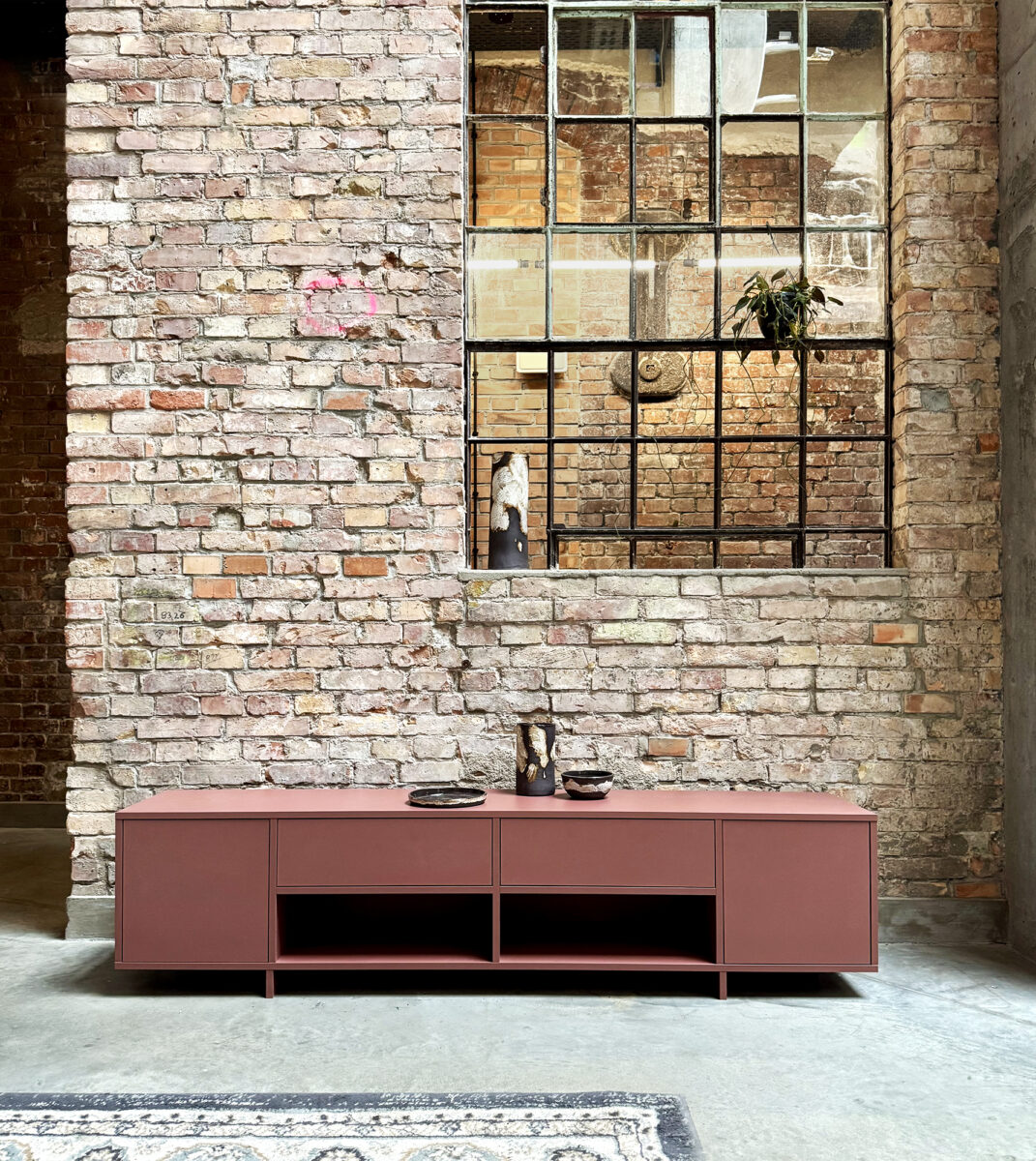 japandi minimal tv unit szafka rtv cabinet living room terakota płyta terracota